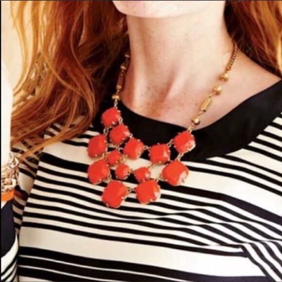 J. Crew Olivia Bib Necklace Statement Faceted Epoxy Orange Gold Preppy - Picture 1 of 12